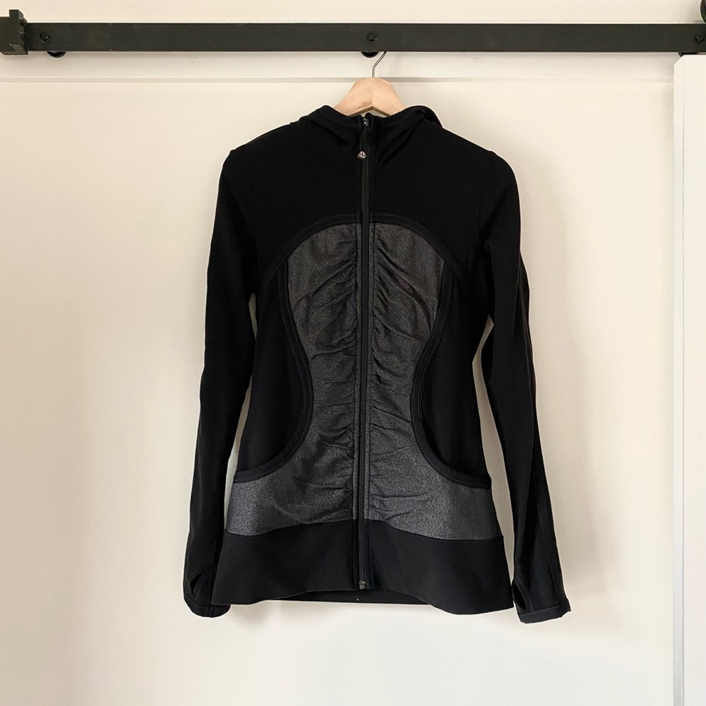 Lululemon Black and Grey Hooded Zip Up Workout Jacket